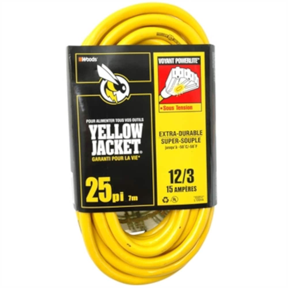 25 ft. 12/3 SJTW 15 Amps Outdoor Extension Cord with Lighted Power Block