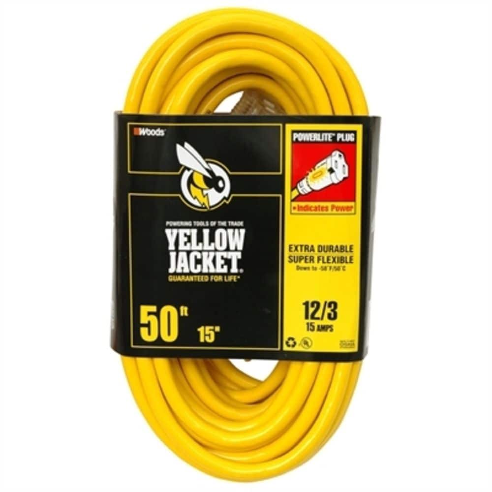 50 ft. 12/3 SJTW 15 Amps Outdoor Extension Cord with Powerlite Plug