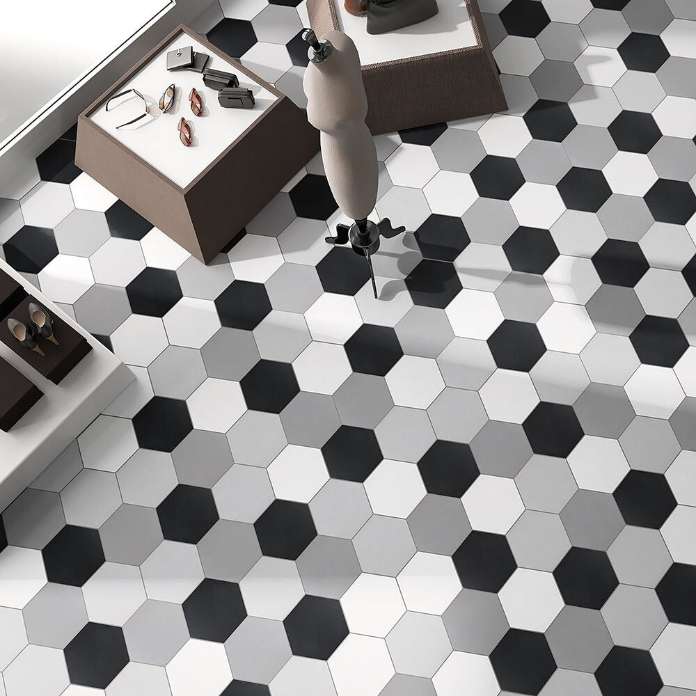 Sample - Textile Hex Black 6-inch x 6-inch Porcelain Floor and Wall Tile