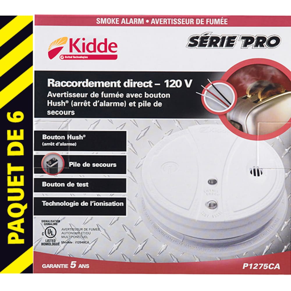 Détecteur de fumée câblé Pro Series avec batterie de secours à chargement frontal (paquet de 6)