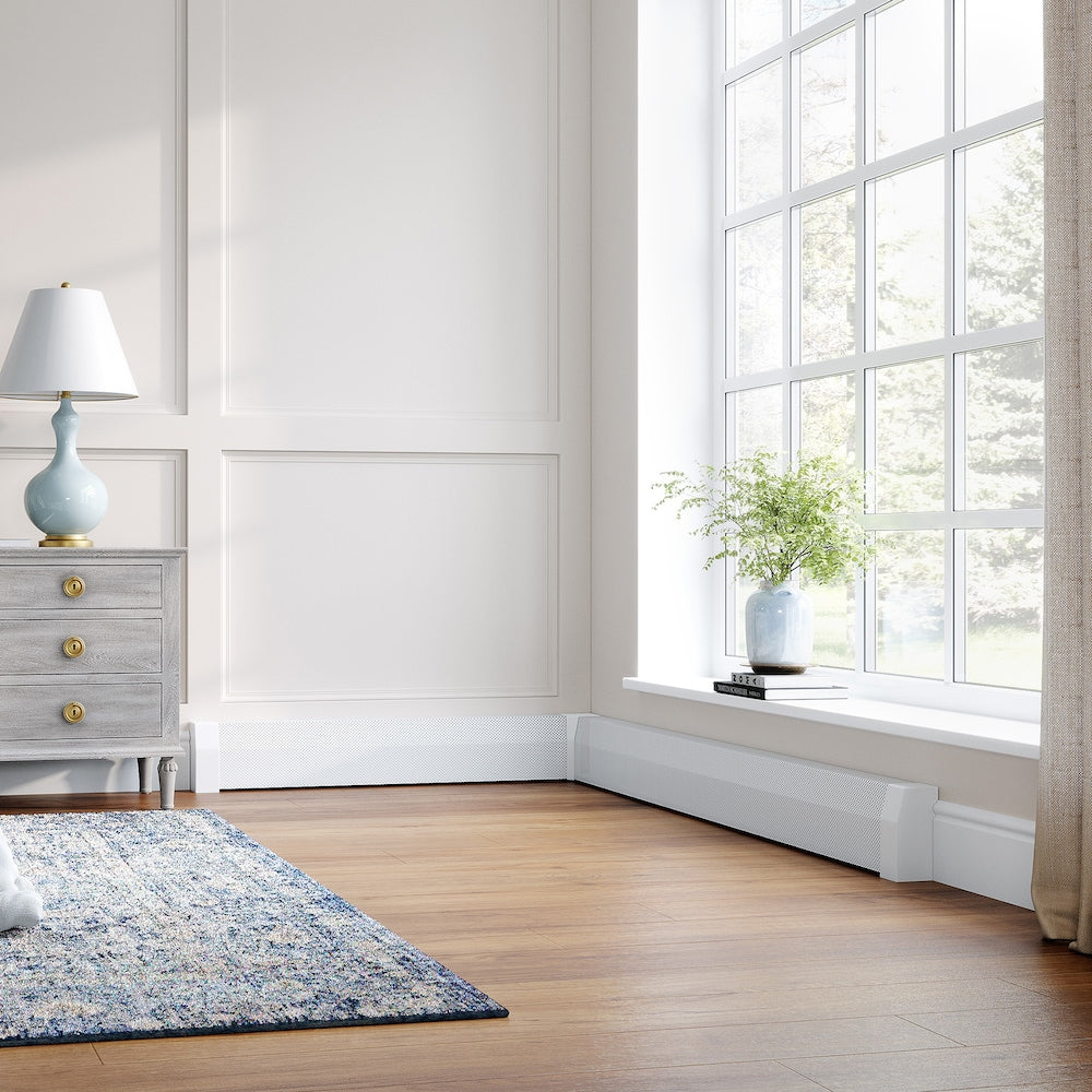 Cache-plinthe chauffante en acier de la série Premium, facile à enfiler, pour angle intérieur à 90 degrés, blanc