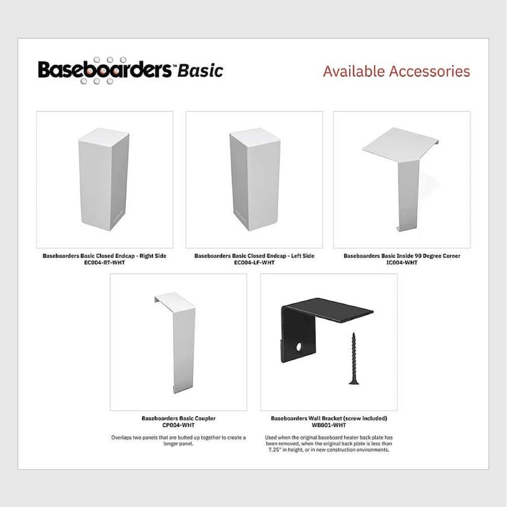 Cache-plinthe chauffante en acier de la série Basic, facile à enfiler, pour angle intérieur à 90 degrés, blanc