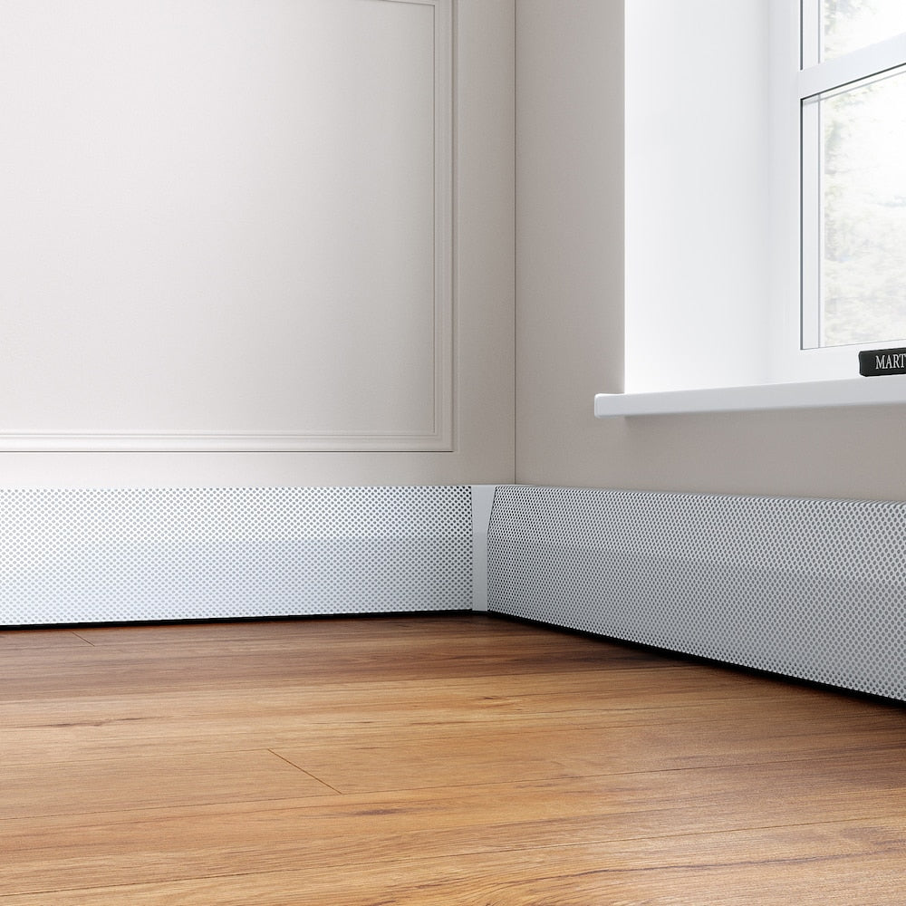 Cache-plinthe chauffante en acier de la série Premium, facile à enfiler, pour angle intérieur à 90 degrés, blanc