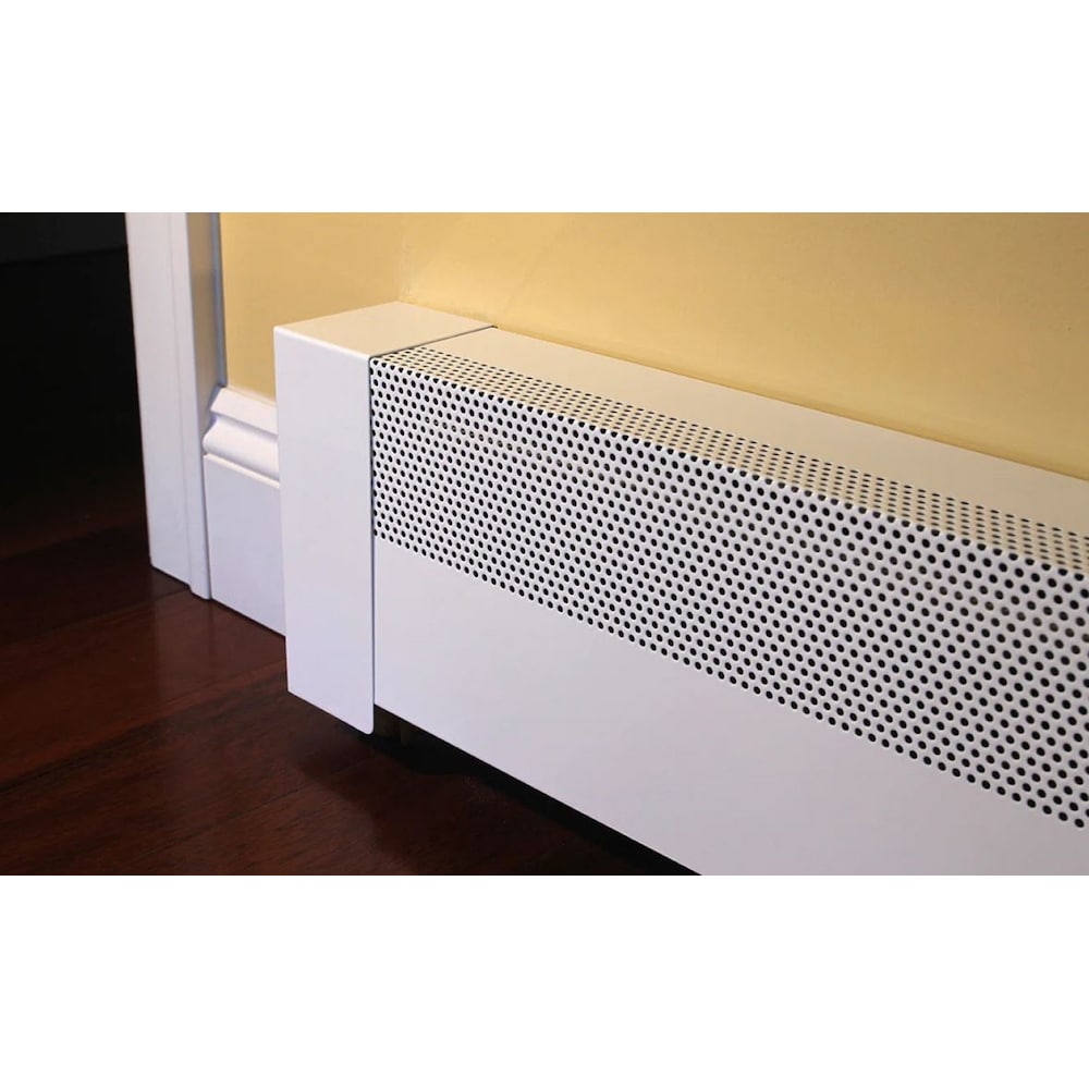 Embout côté gauche pour plinthe chauffante en acier de la série Basic, facile à enfiler, blanc