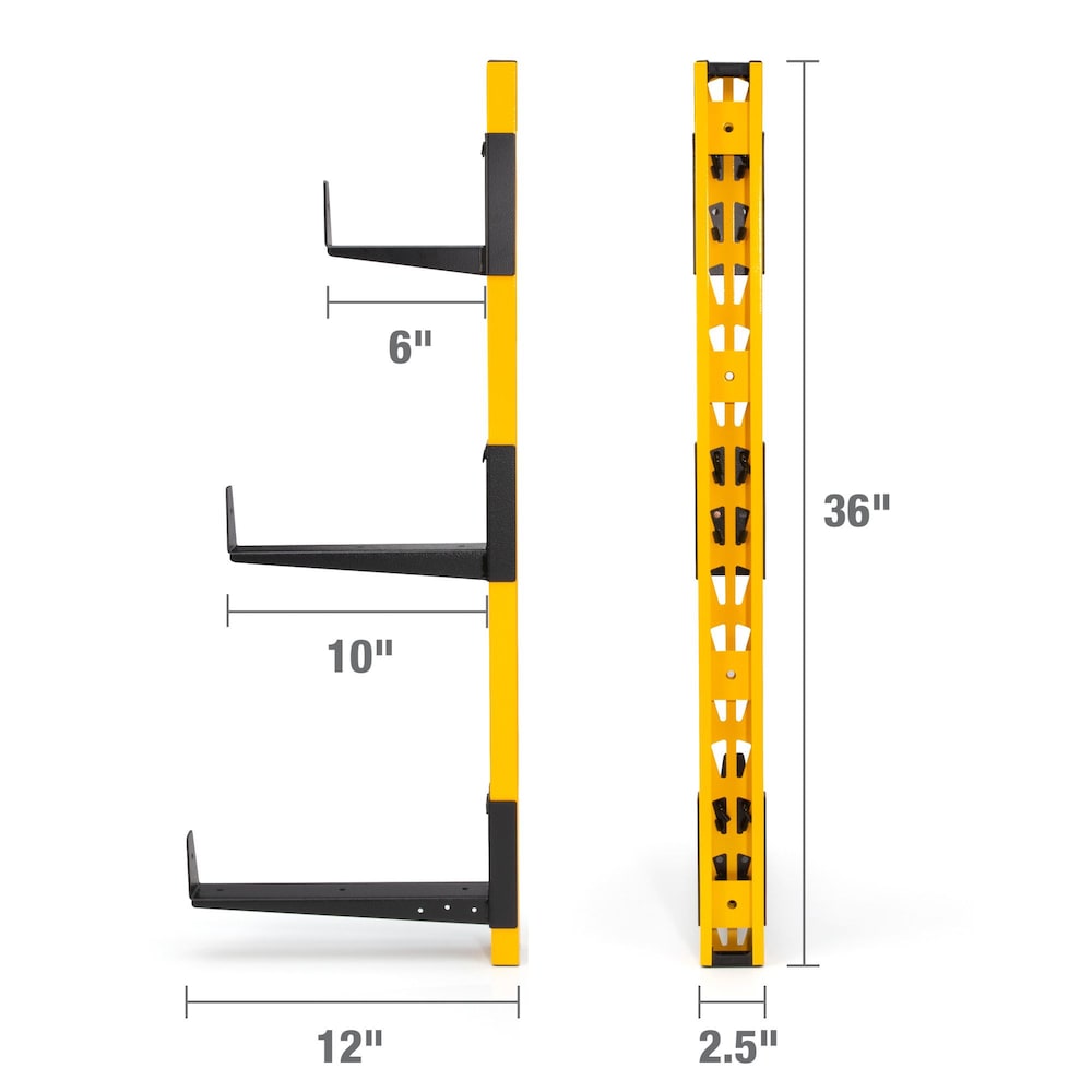 36-inch H 3-Piece Wall Mount Steel Cantilever Rack in Yellow