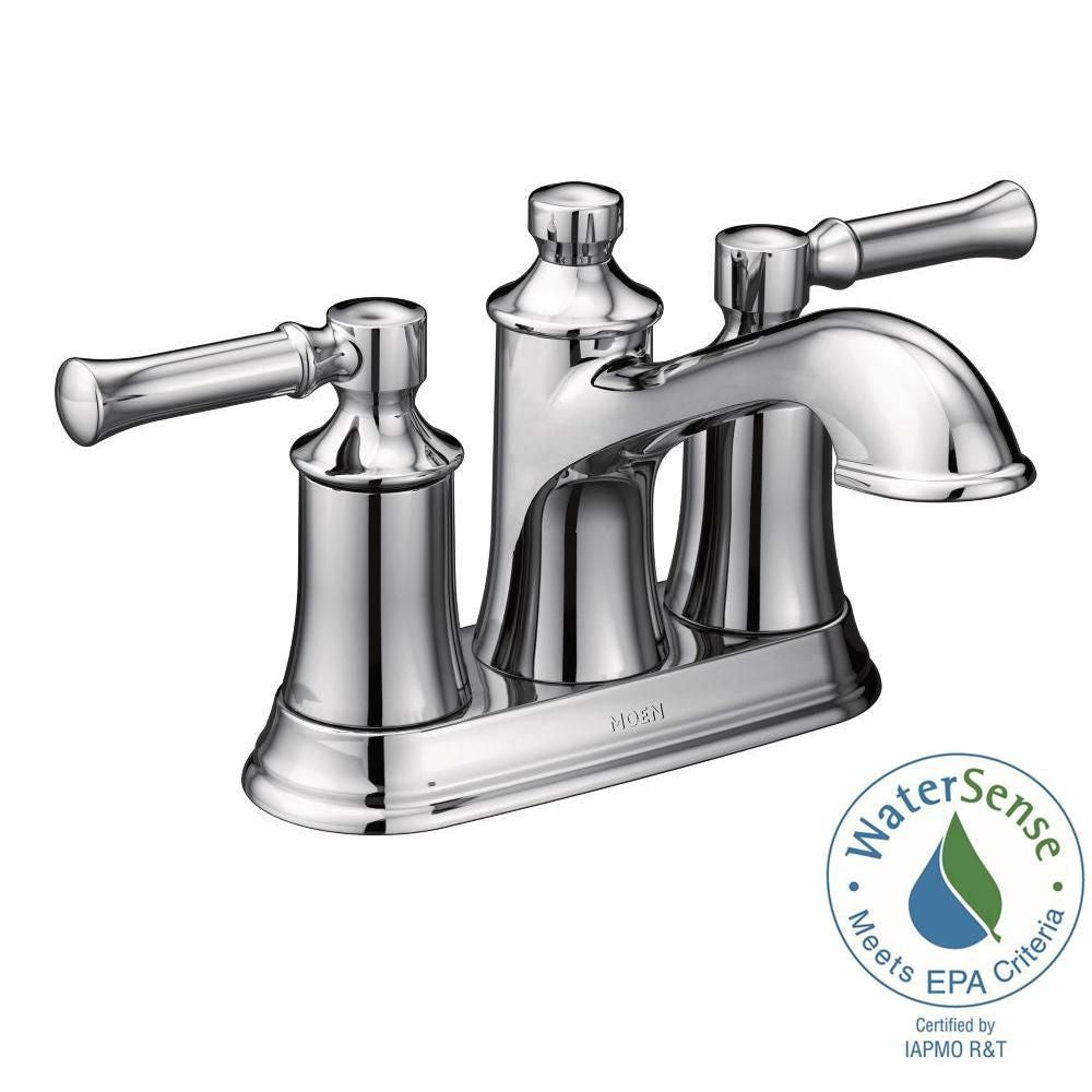 Robinet de lavabo de salle de bain central à 2 poignées de 4 pouces de Dartmoor en chrome (vidange et valve incluses)