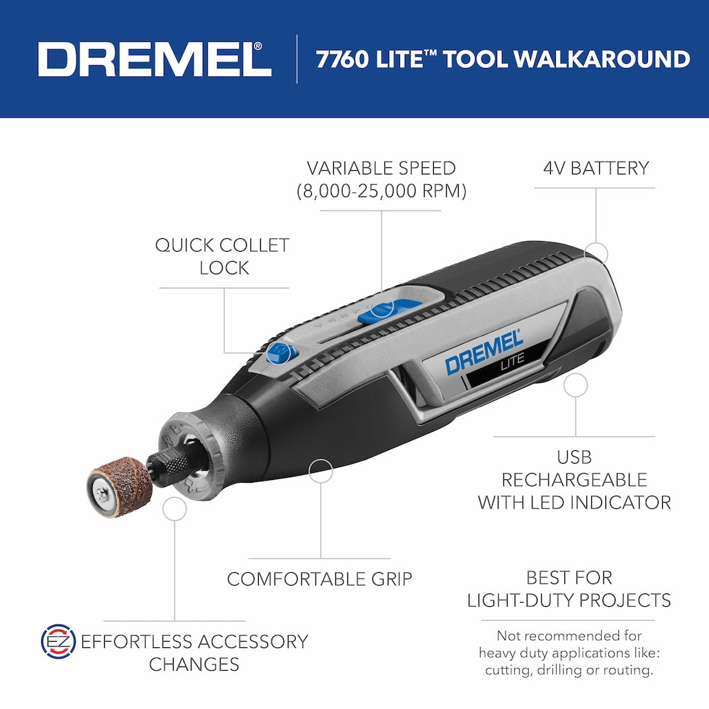 7760 Lite 4V Cordless Lithium-Ion Electrical Rotary Tool Kit with Variable Speed (10 Accessories)
