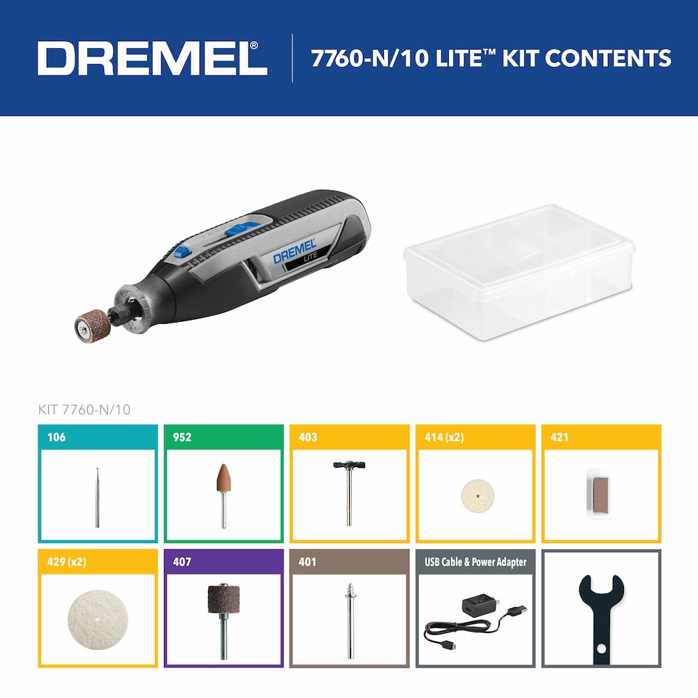 7760 Lite 4V Cordless Lithium-Ion Electrical Rotary Tool Kit with Variable Speed (10 Accessories)