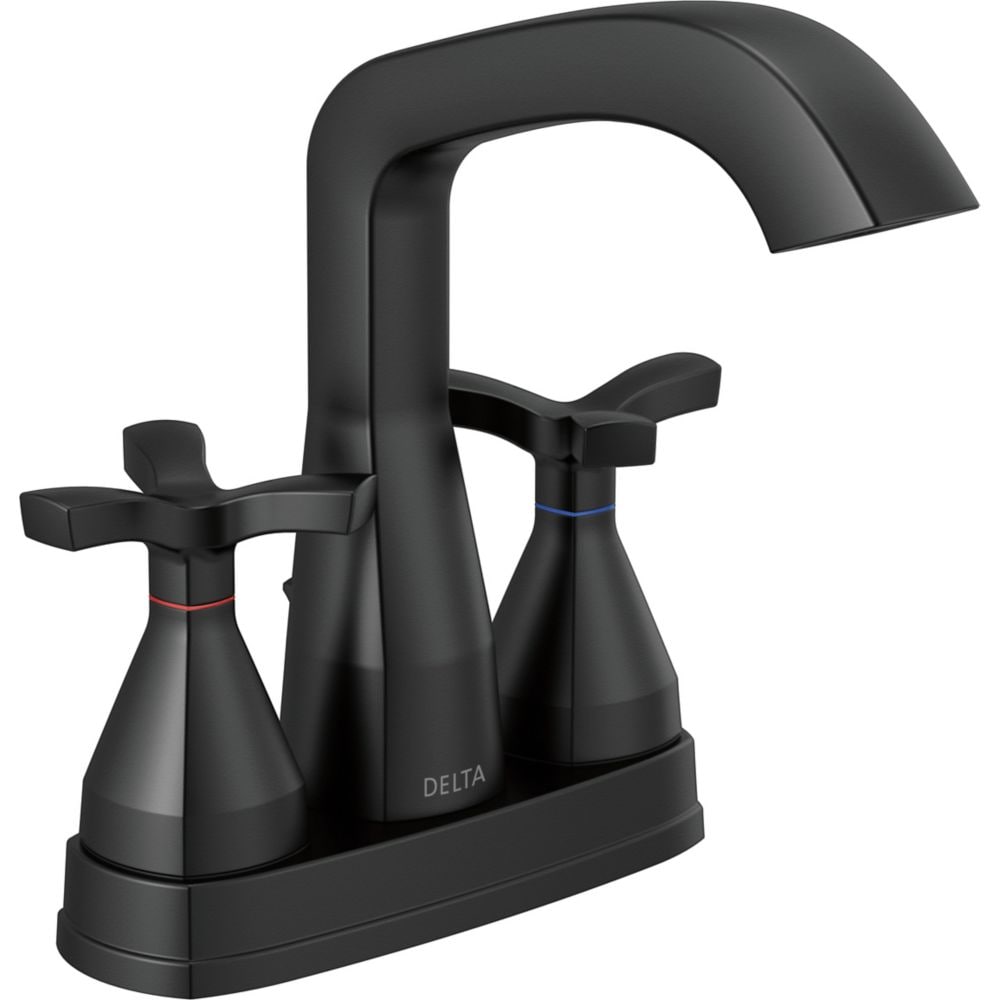 Stryke 4 inch Centerset, 2 Handle Bathroom Sink Faucet With Pop-Up Drain in Matte Black