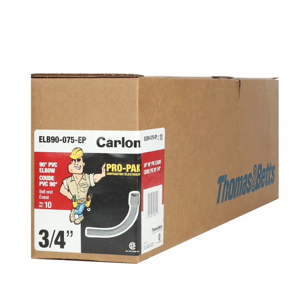 Schedule 40 grey PVC 90 degree 3/4 in. elbow (Box of 10 units)