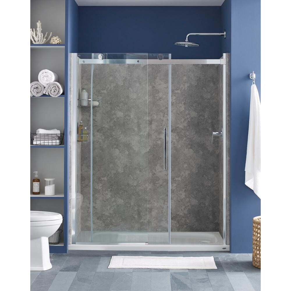 Mur de douche en alcôve collé en 4 pièces Passage, 32 pouces x 60 pouces x 72 pouces, en béton gris