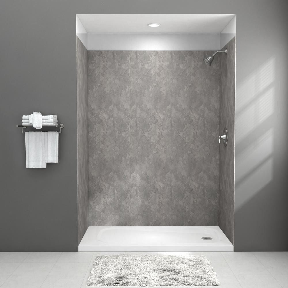 Mur de douche en alcôve collé en 4 pièces Passage, 32 pouces x 60 pouces x 72 pouces, en béton gris