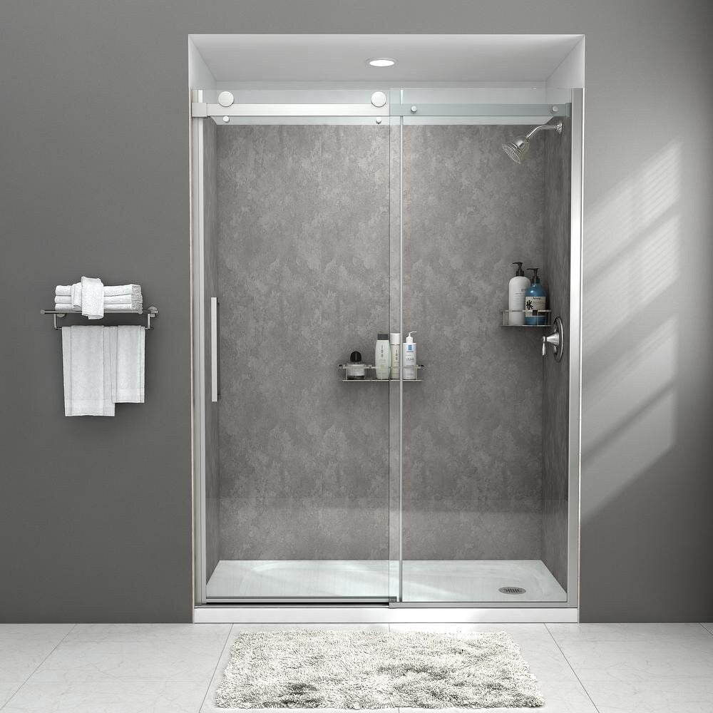 Mur de douche en alcôve collé en 4 pièces Passage, 32 pouces x 60 pouces x 72 pouces, en béton gris