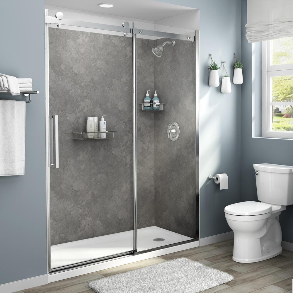 Mur de douche en alcôve collé en 4 pièces Passage, 32 pouces x 60 pouces x 72 pouces, en béton gris