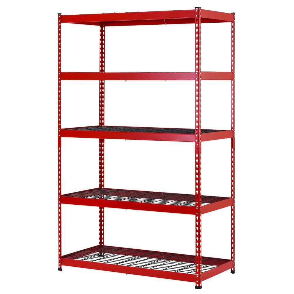 Étagère de rangement de garage industrielle robuste à 5 tablettes en acier soudé de 48 po de largeur x 78 po de hauteur x 24 po de profondeur, rouge