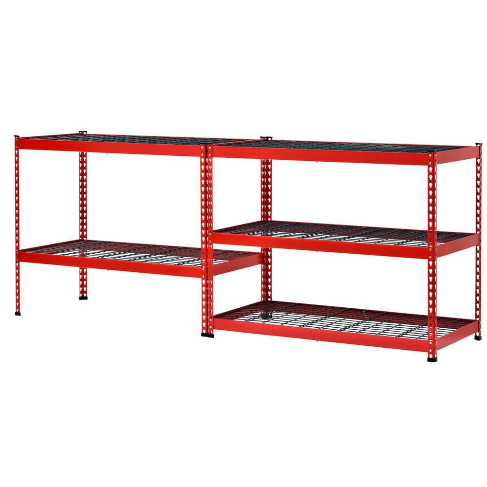 Étagère de rangement de garage industrielle robuste à 5 tablettes en acier soudé de 48 po de largeur x 78 po de hauteur x 24 po de profondeur, rouge