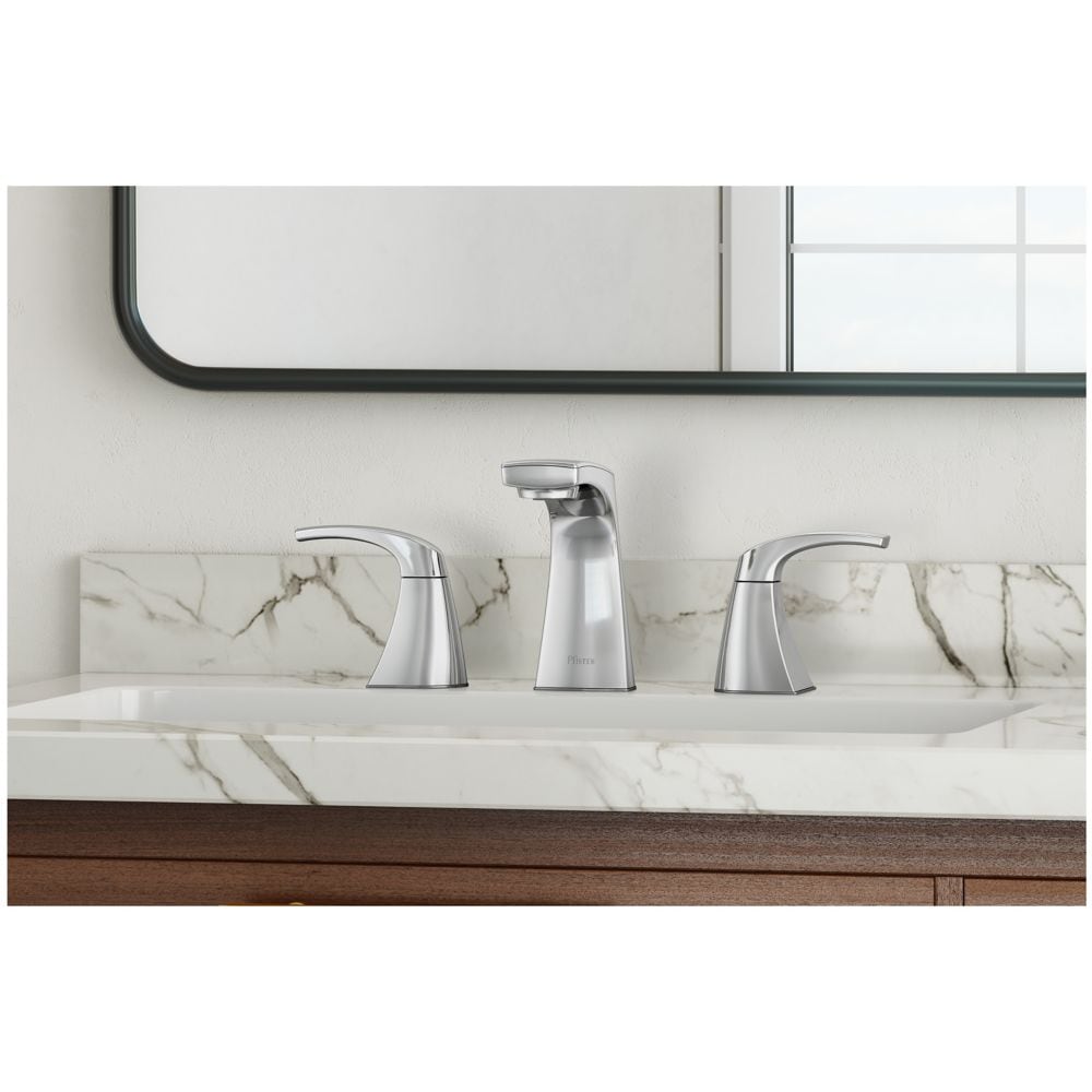 Robinet de lavabo de salle de bain à 2 poignées Karci de 8 pouces en chrome poli