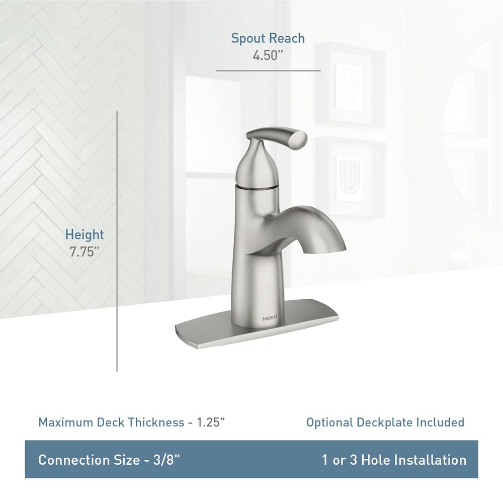 Robinet de lavabo de salle de bain Essie à poignée unique de 4 pouces avec plaque de pont en chrome (vidange et valve incluses)