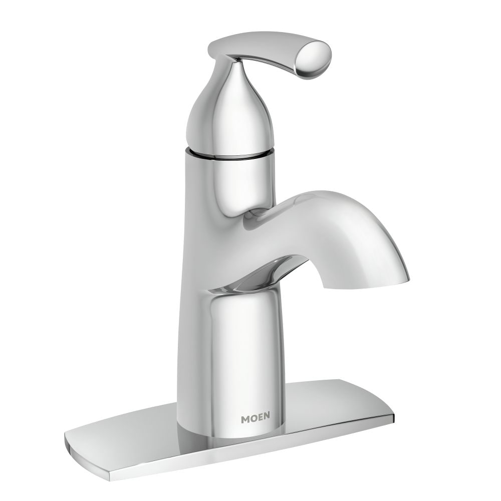 Robinet de lavabo de salle de bain Essie à poignée unique de 4 pouces avec plaque de pont en chrome (vidange et valve incluses)