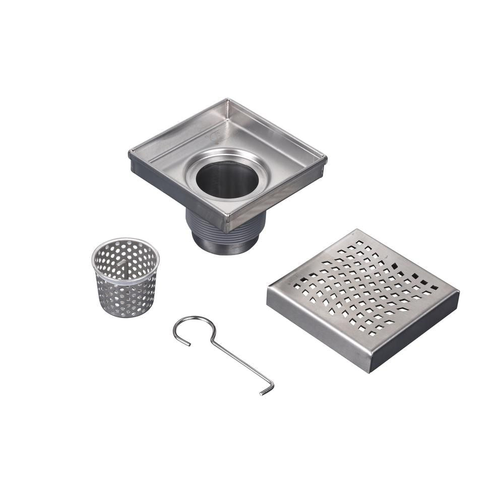 Designline Drain de douche carré en acier inoxydable de 4 po x 4 po avec couvercle de drain à motif ondulé