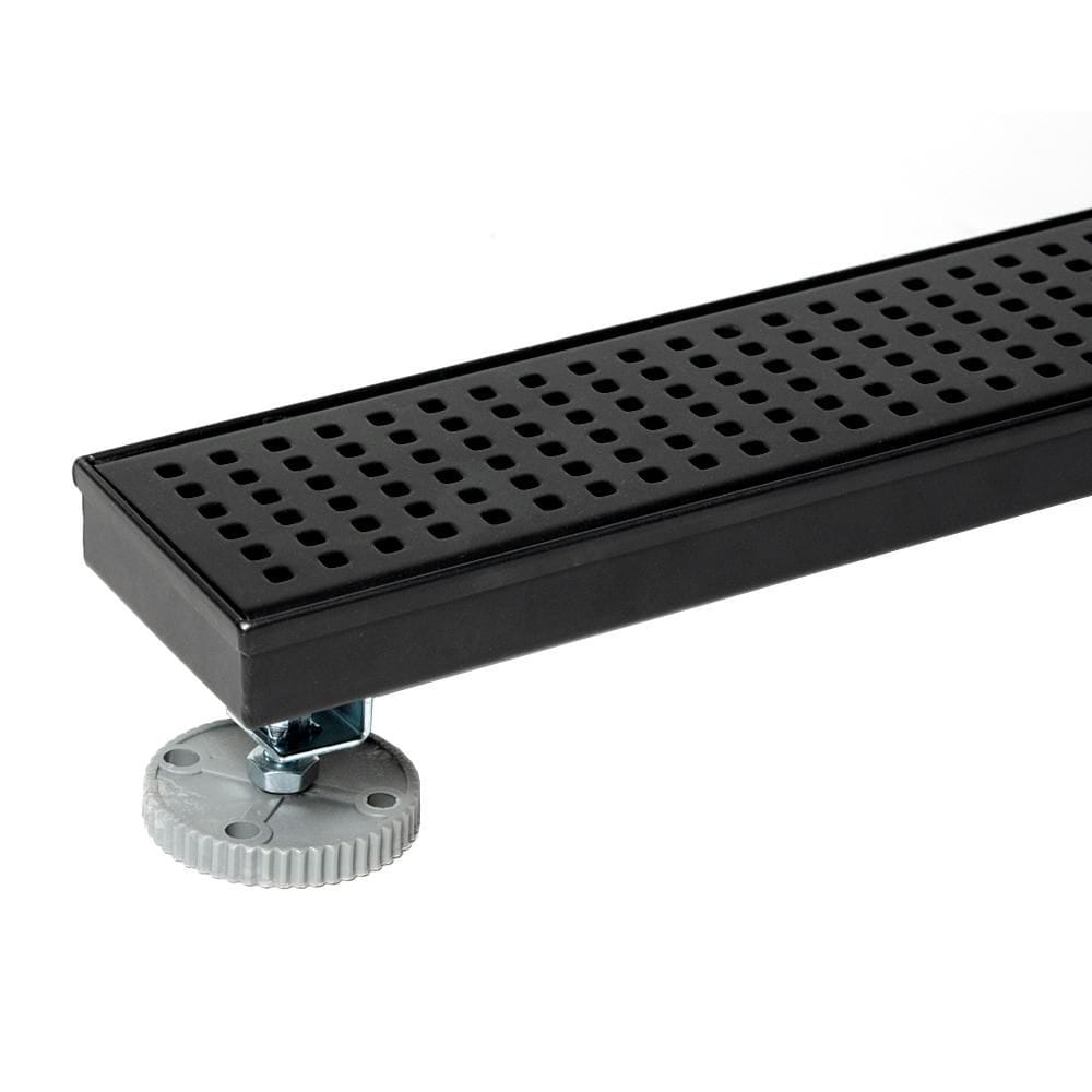 Designline Drain de douche linéaire en acier inoxydable de 24 po avec couvercle de drain à motif carré en noir mat