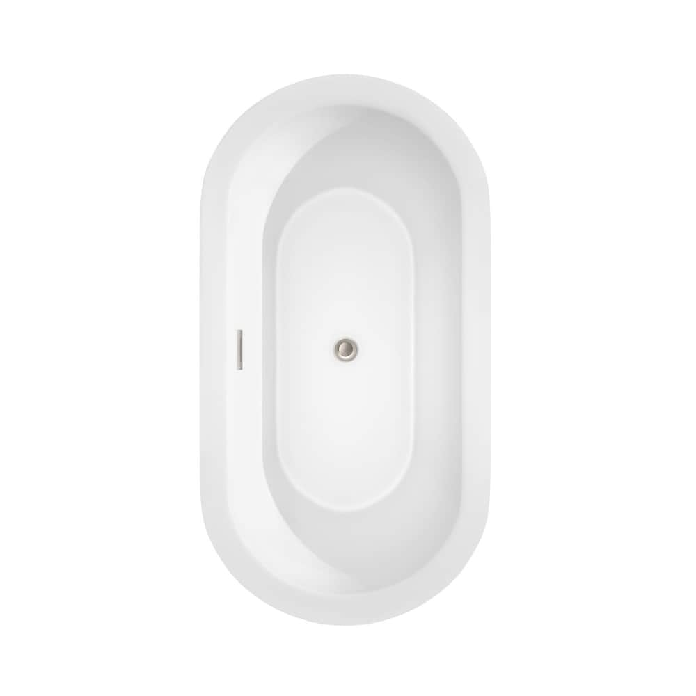 Baignoire autoportante Mermaid de 60 pouces en noir avec drain et garniture de trop-plein en nickel brossé