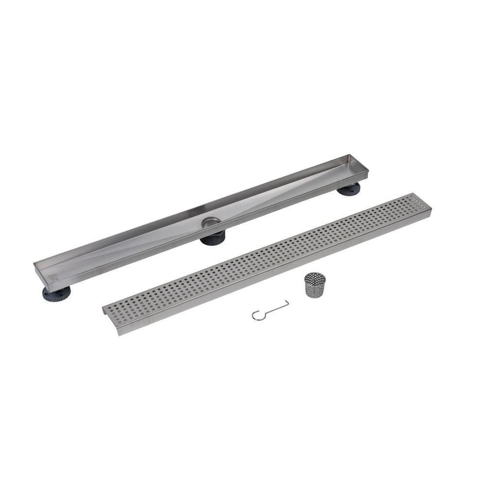 Designline Drain de douche linéaire en acier inoxydable de 32 po avec couvercle de drain à motif carré