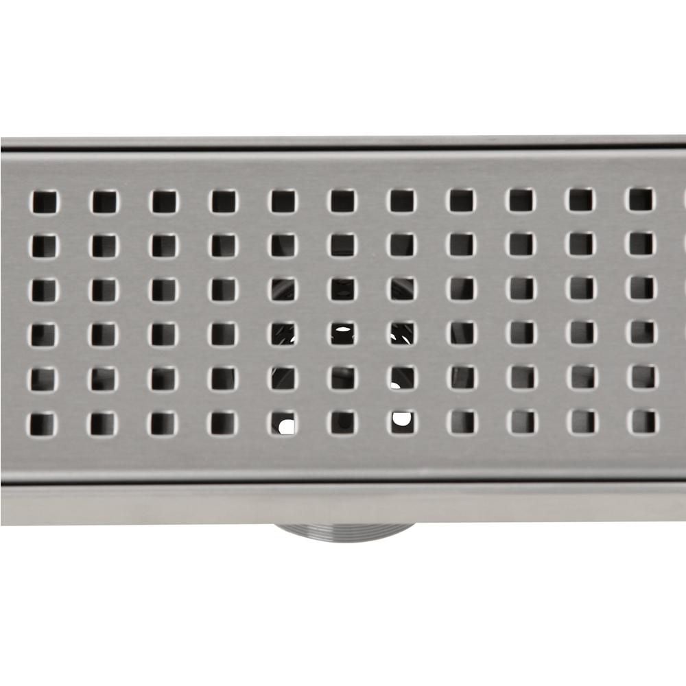 Designline Drain de douche linéaire en acier inoxydable de 32 po avec couvercle de drain à motif carré