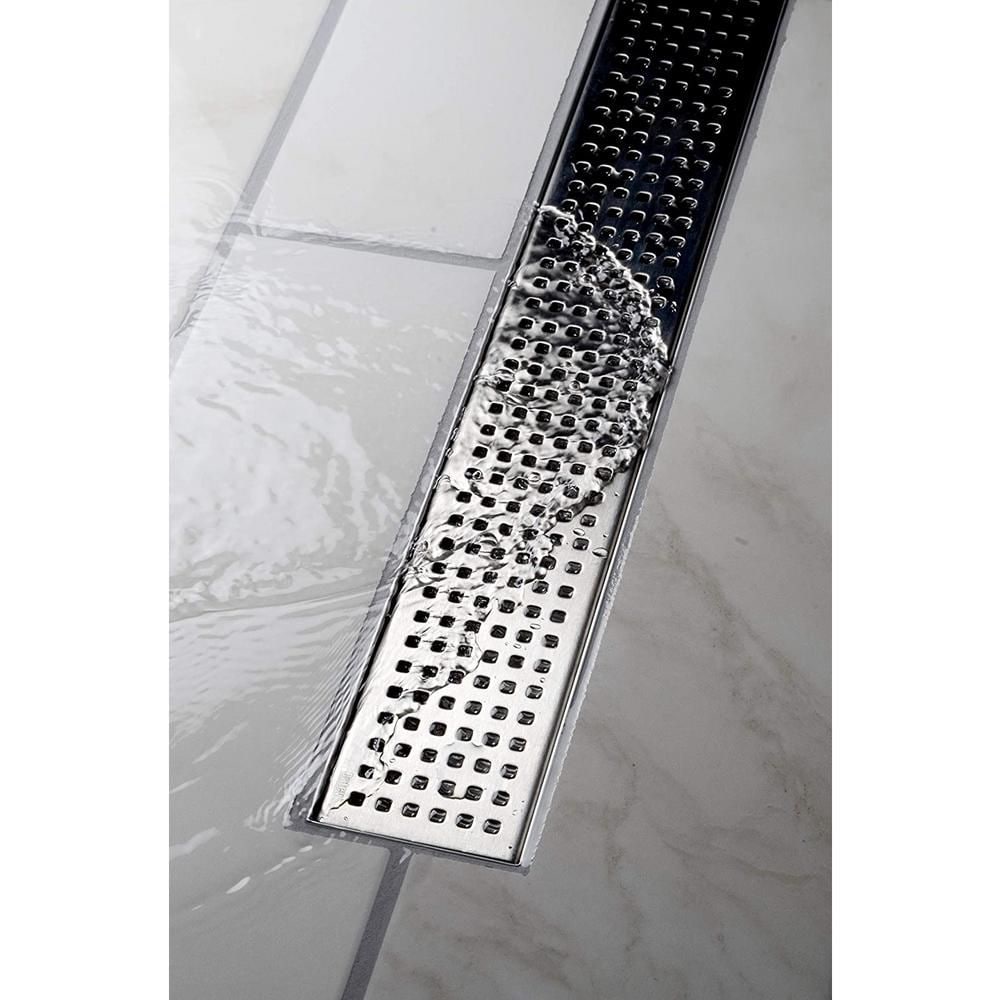 Designline Drain de douche linéaire en acier inoxydable de 32 po avec couvercle de drain à motif carré