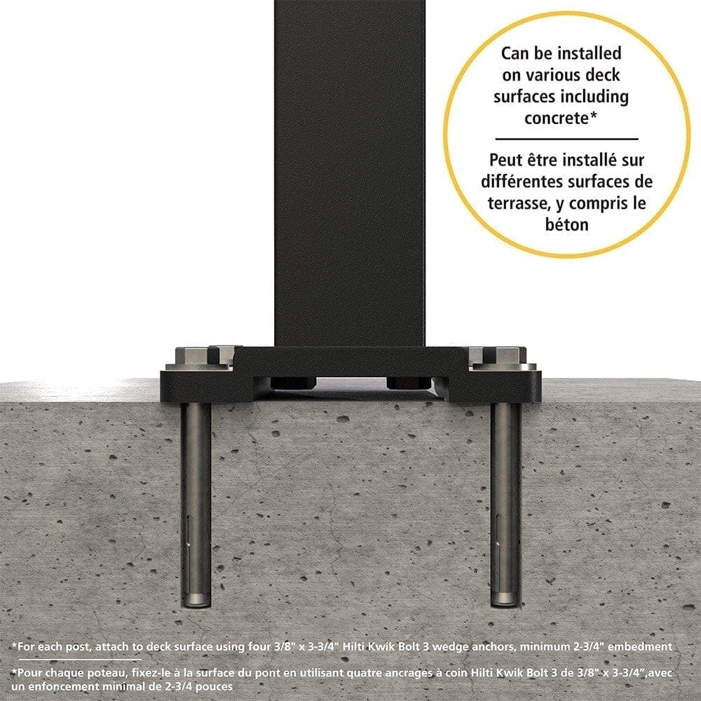 Ensemble de poteaux d'extrémité de garde-corps de terrasse en aluminium de 42 pouces de hauteur en noir mat
