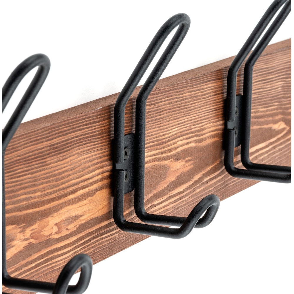23 7/8-inch (607 mm) Utility Pine Hook Rack with 4 Iron Coat Hooks, Rustic Wood and Matte Black Finish