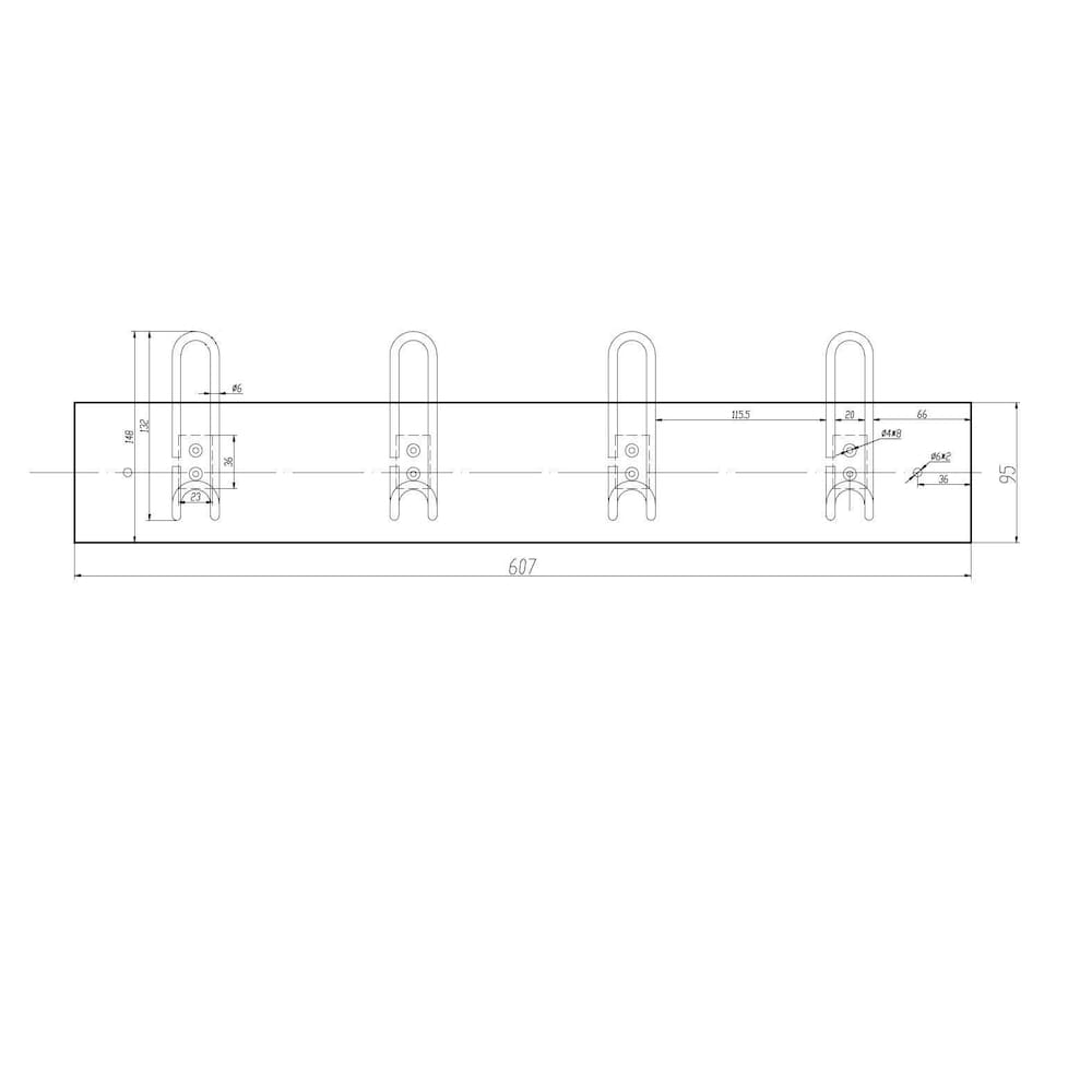 23 7/8-inch (607 mm) Utility Pine Hook Rack with 4 Iron Coat Hooks, Rustic Wood and Matte Black Finish