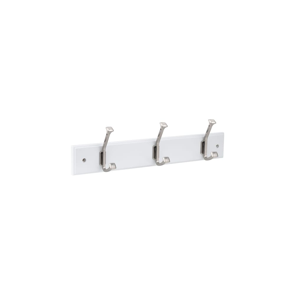 17 3/4-inch (450 mm) Transitional MDF Hook Rack with 3 Metal Coat Hooks, White and Brushed Nickel Finish