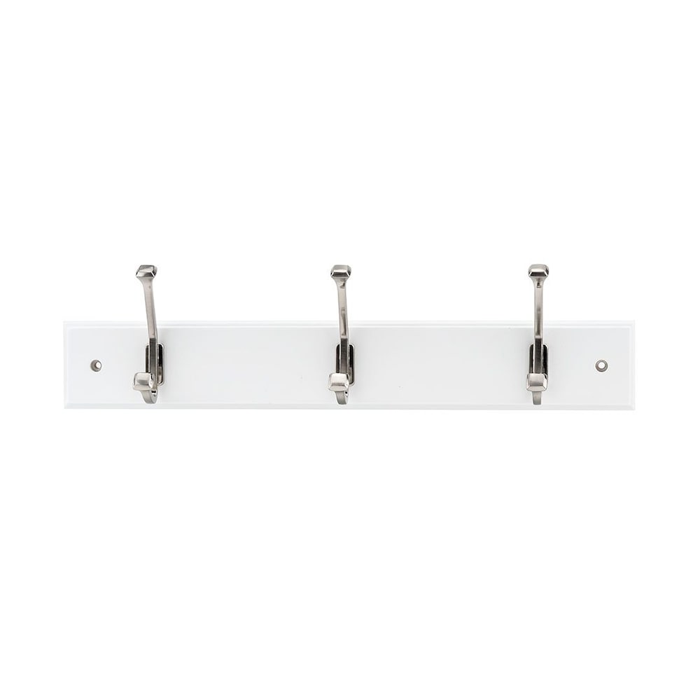 17 3/4-inch (450 mm) Transitional MDF Hook Rack with 3 Metal Coat Hooks, White and Brushed Nickel Finish