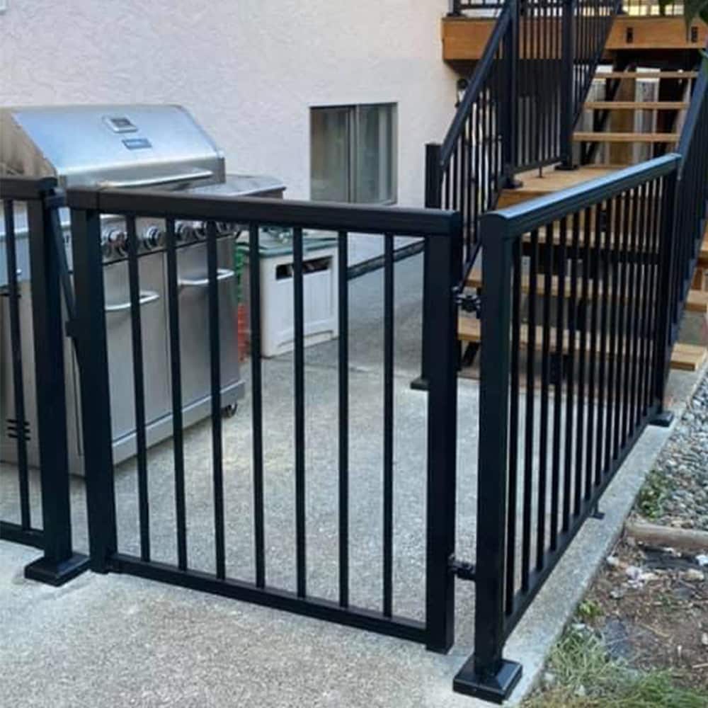 42-inch H Aluminum Deck Railing Wide Picket Gate in Matte Black