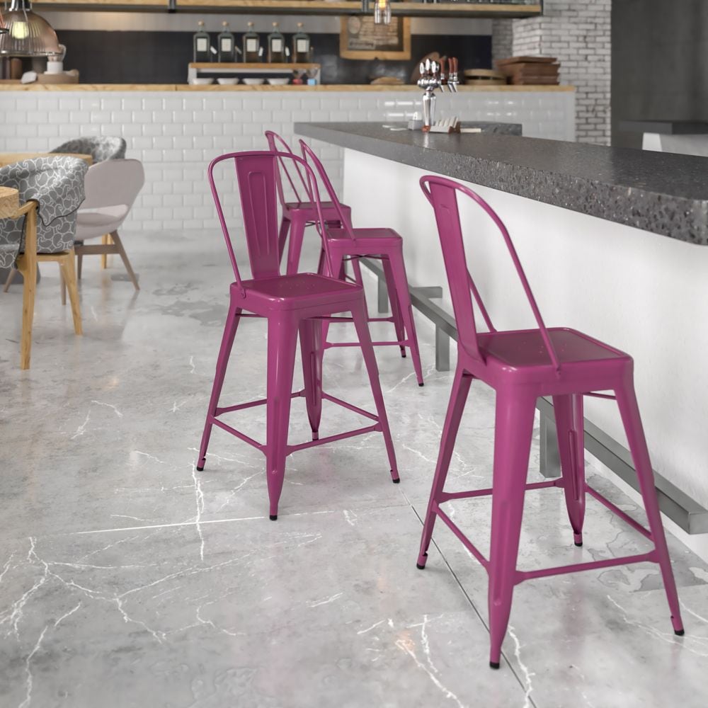 24" Purp Metal Outdoor Stool