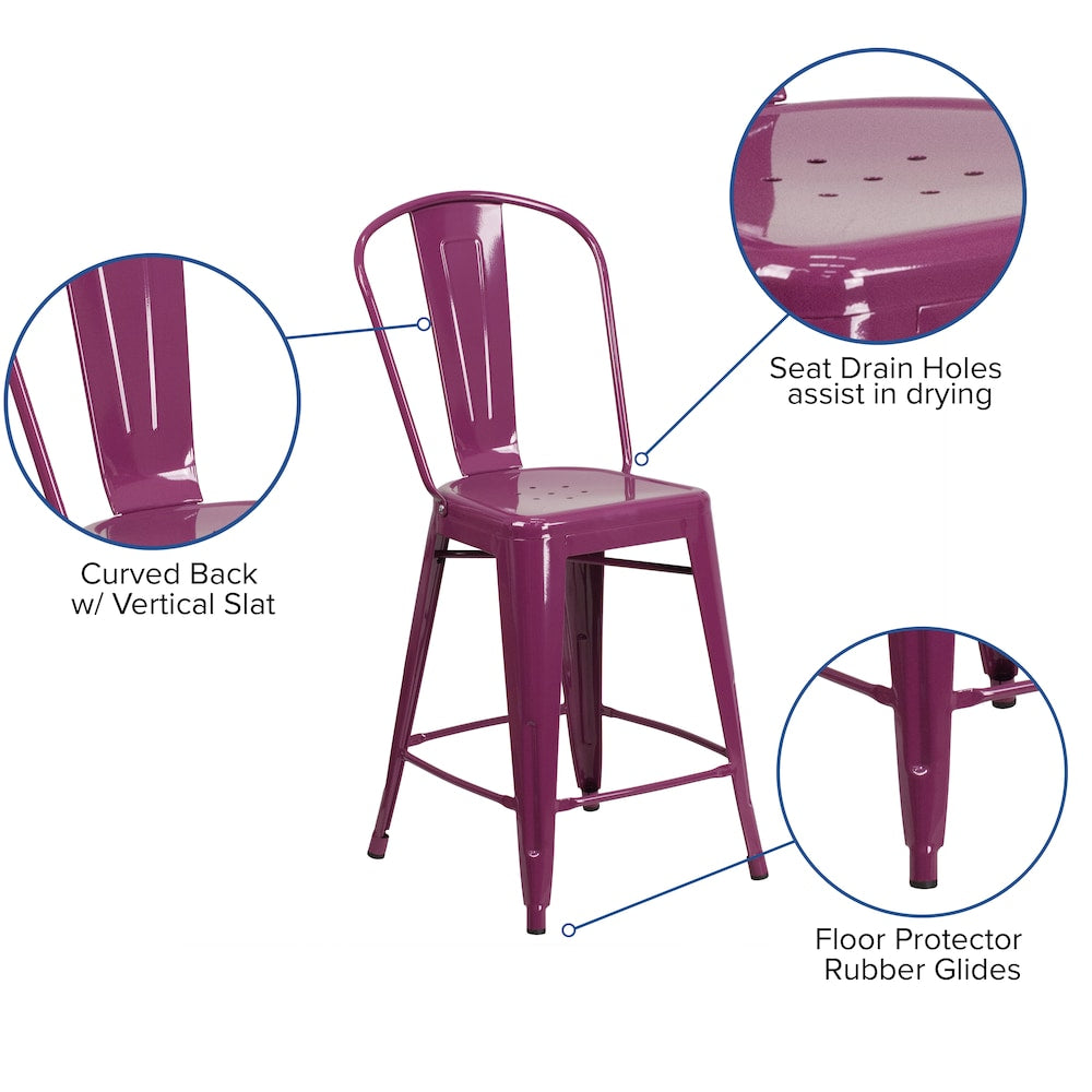 24" Purp Metal Outdoor Stool