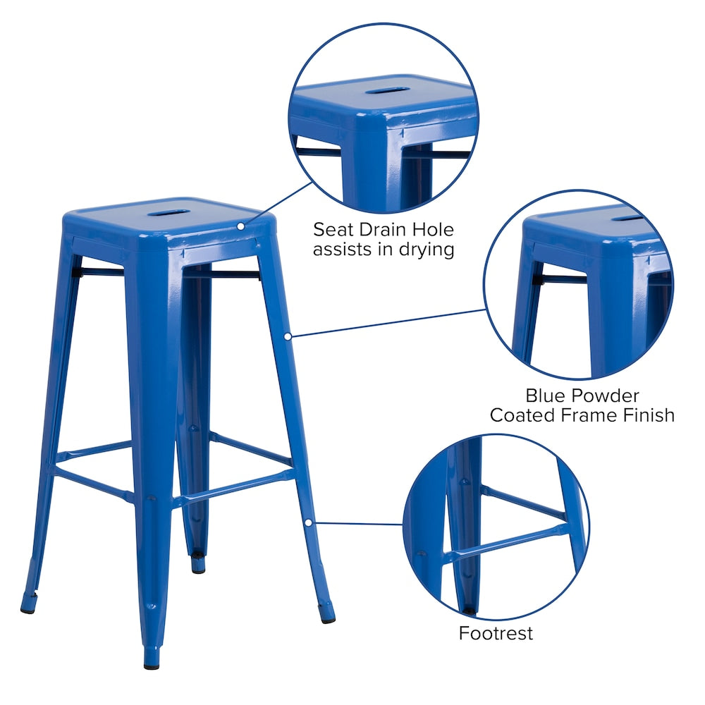 30" Blue No Back Metal Stool