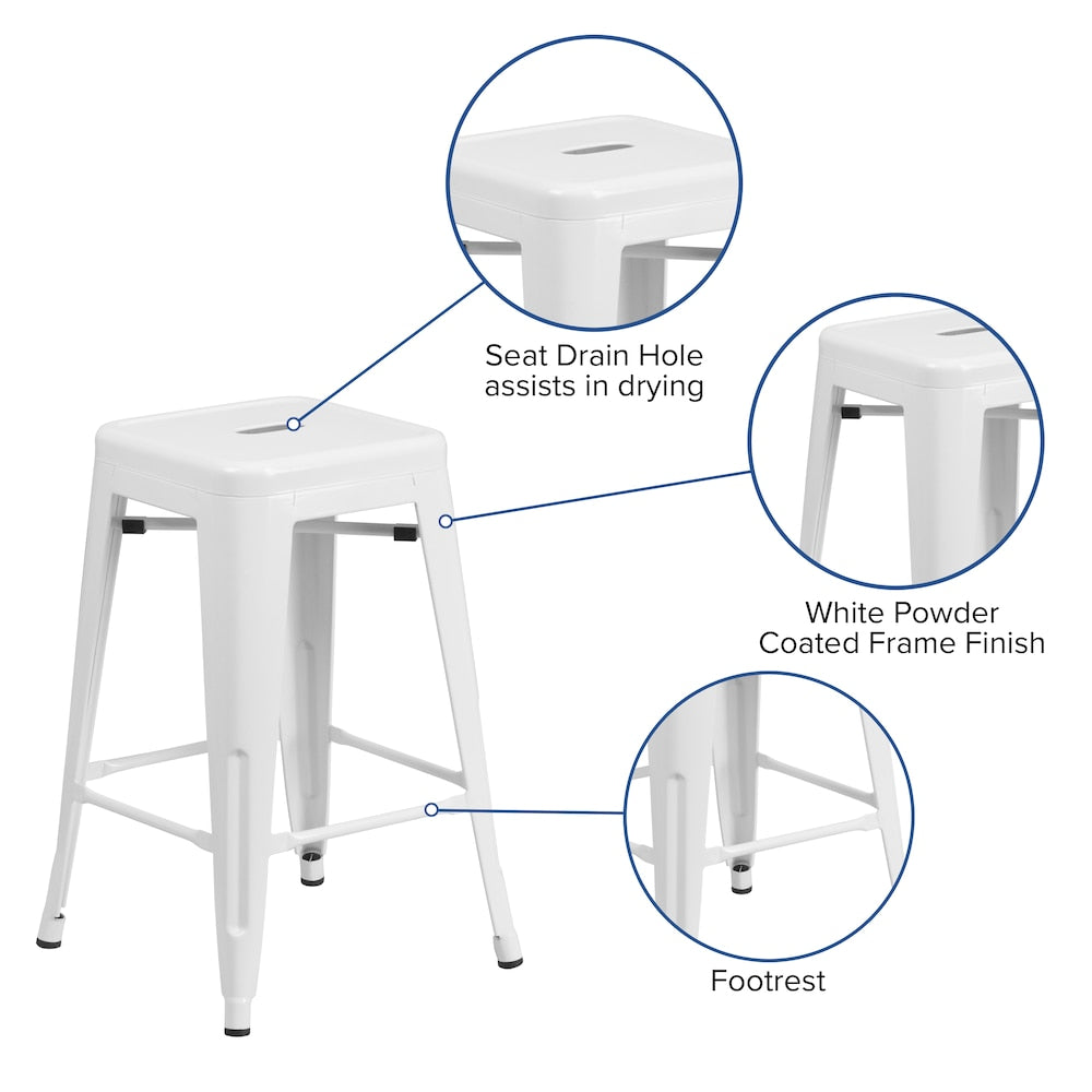 24" White No Back Metal Stool