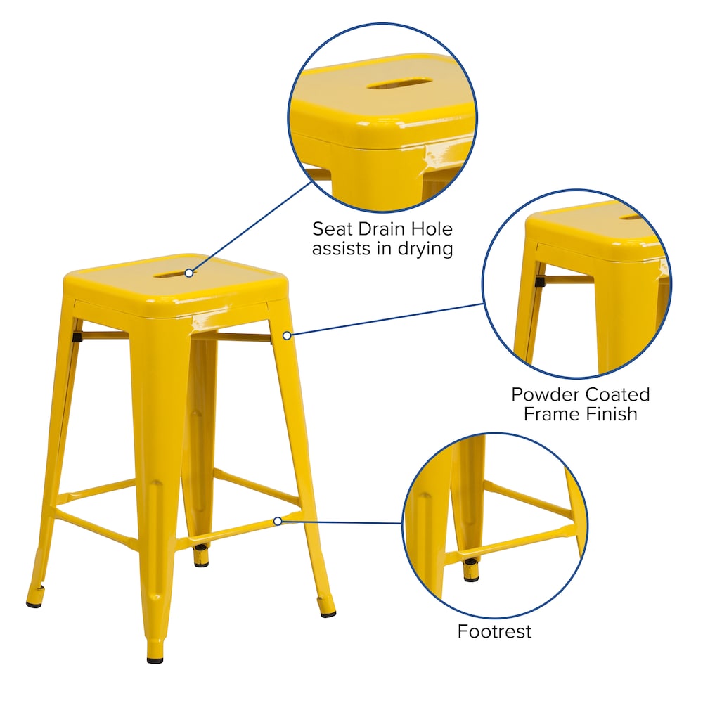 24" Yell No Back Metal Stool