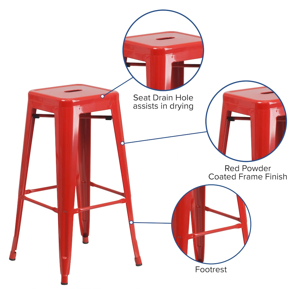 30" Red No Back Metal Stool