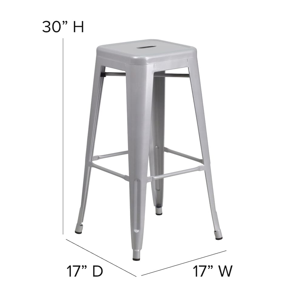 30" Silver No Back Metal Stool