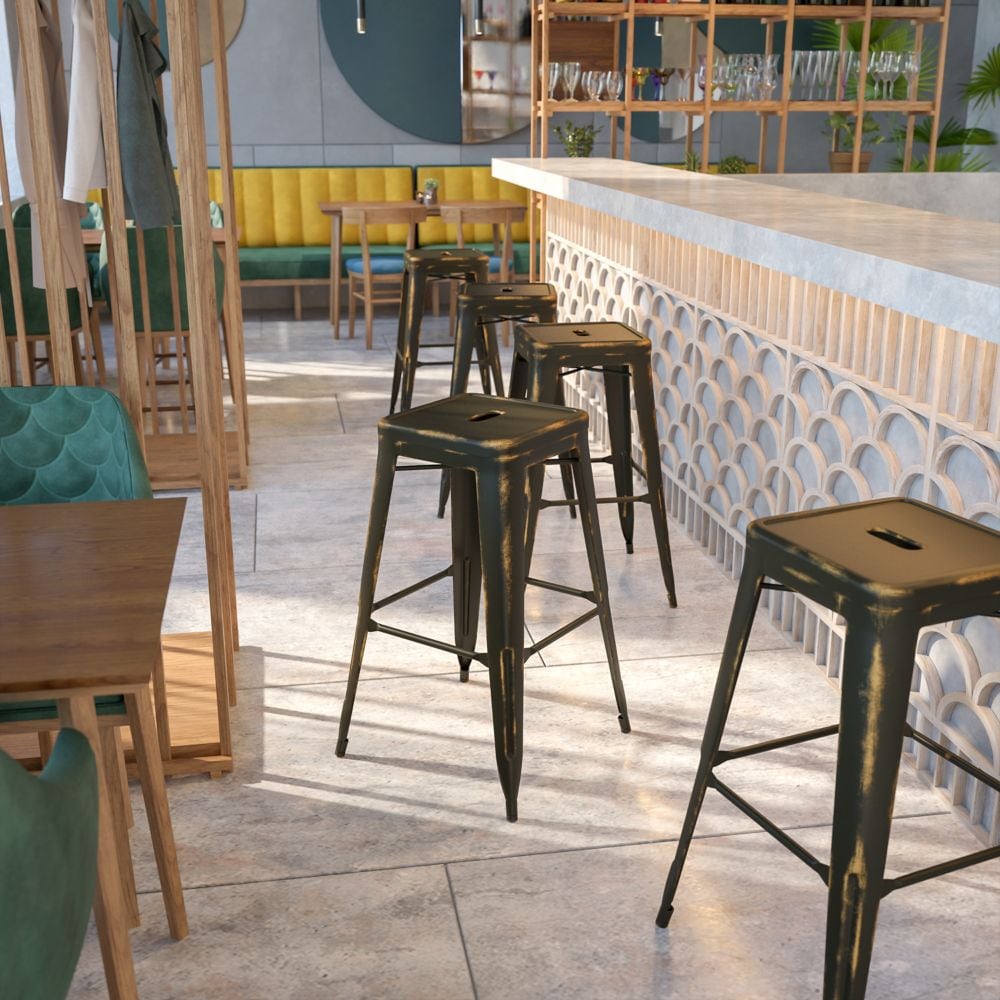 Distressed Copper Metal Stool