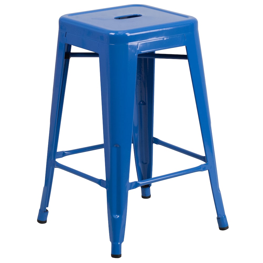 24" Blue No Back Metal Stool