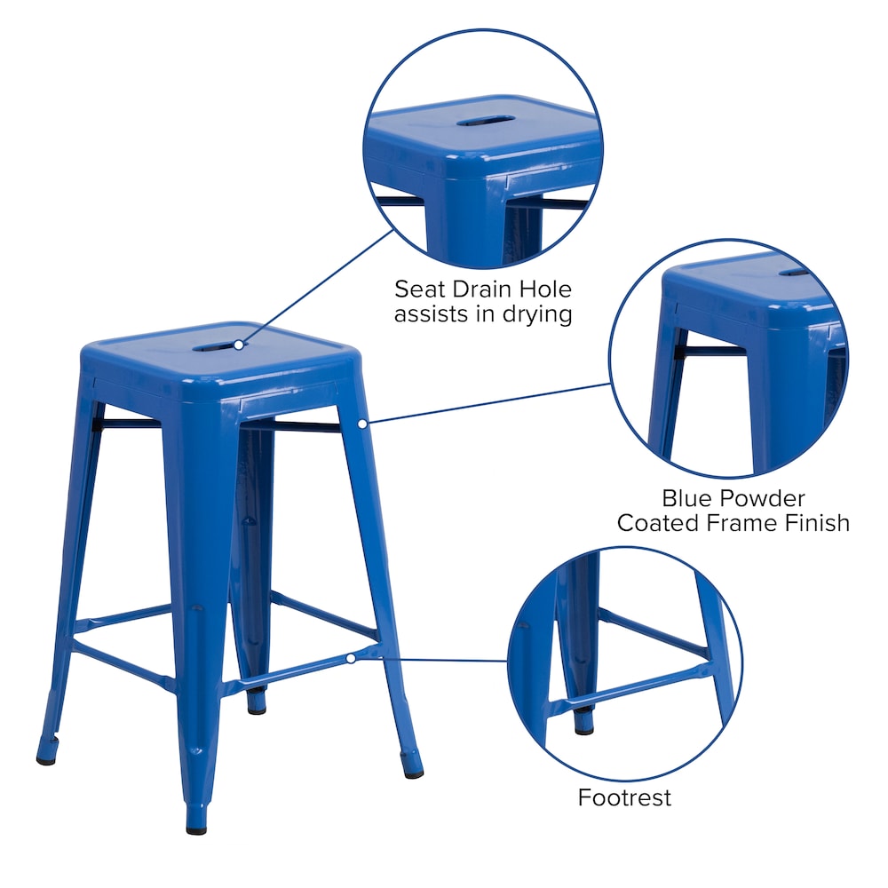 24" Blue No Back Metal Stool