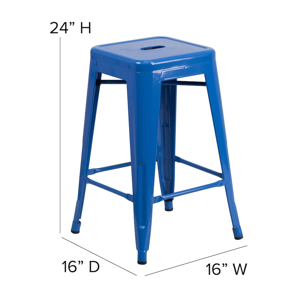24" Blue No Back Metal Stool