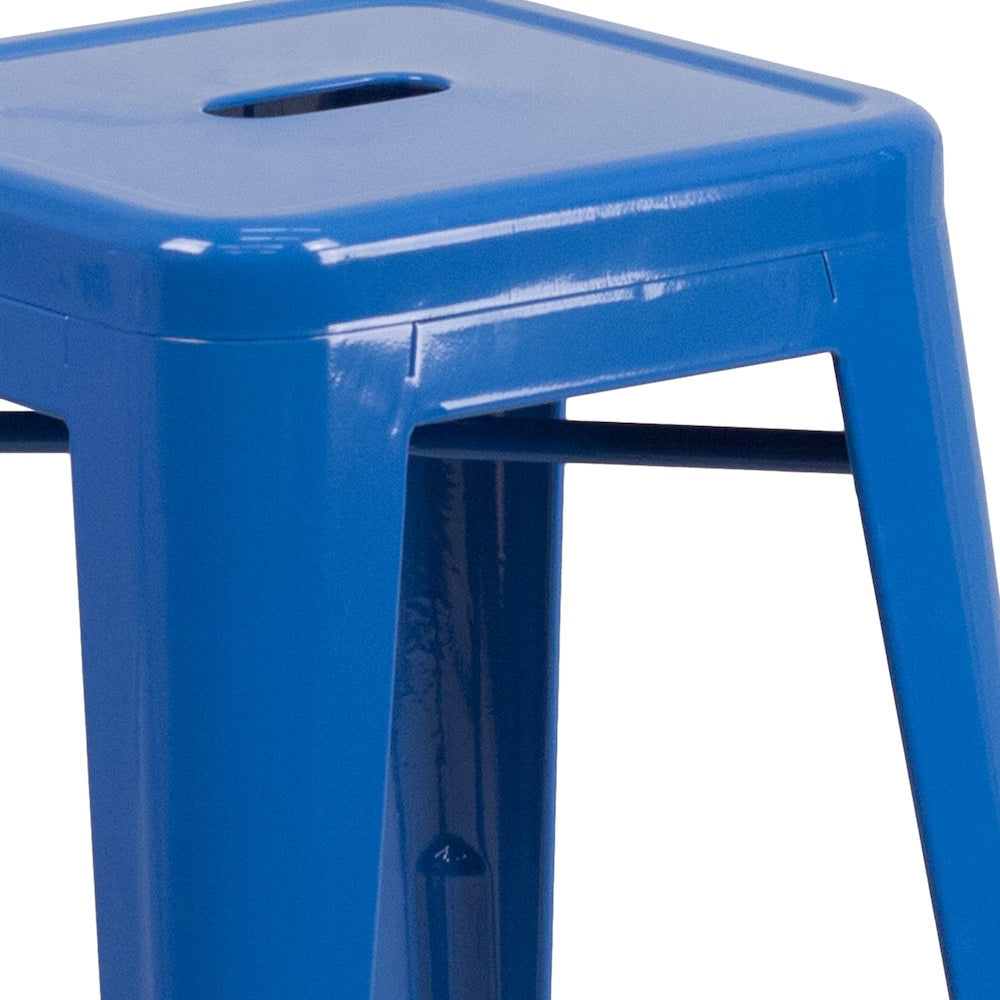 24" Blue No Back Metal Stool