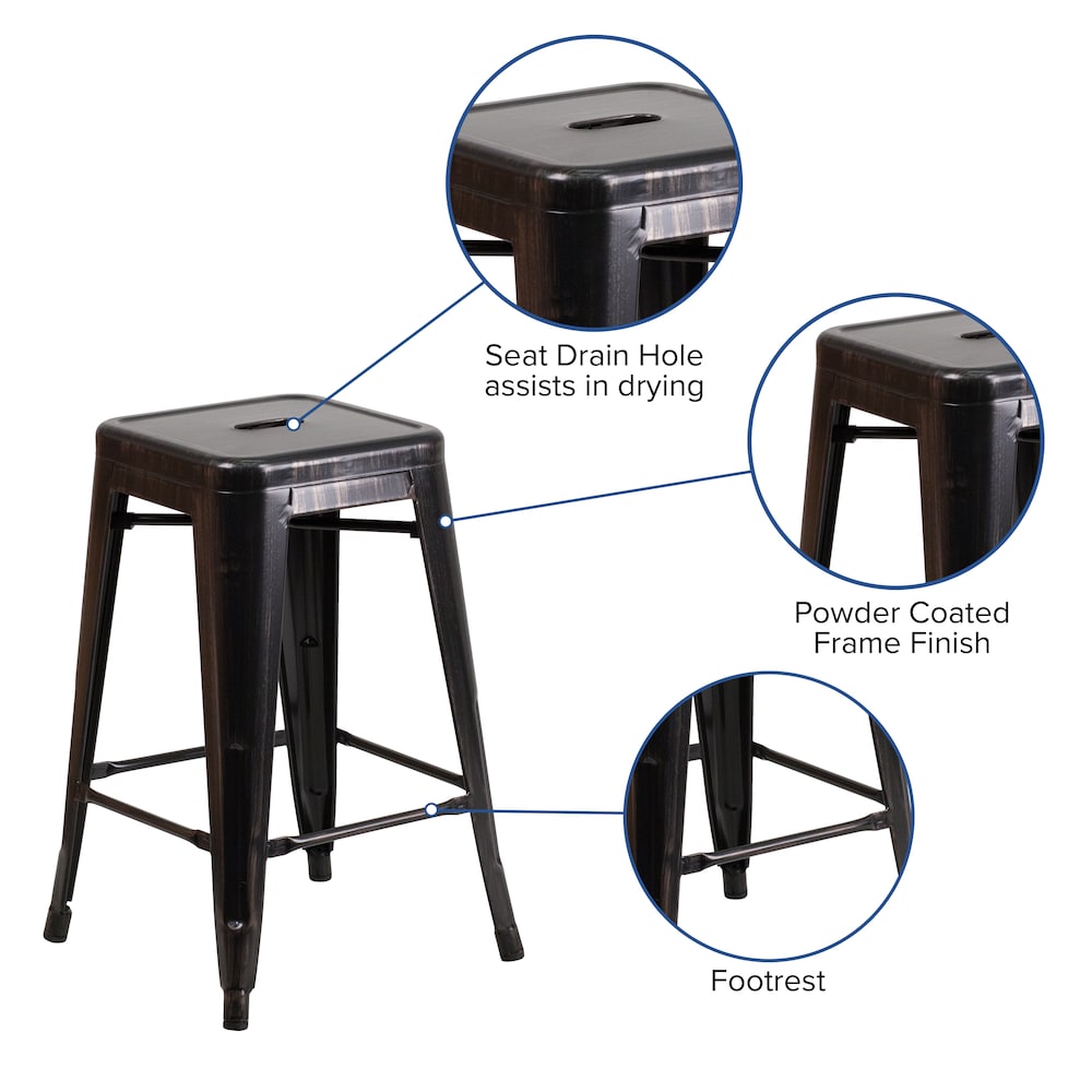 24" Black No Back Metal Stool