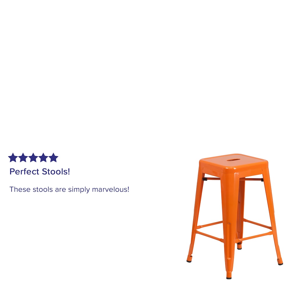 24" Orange No Back Metal Stool