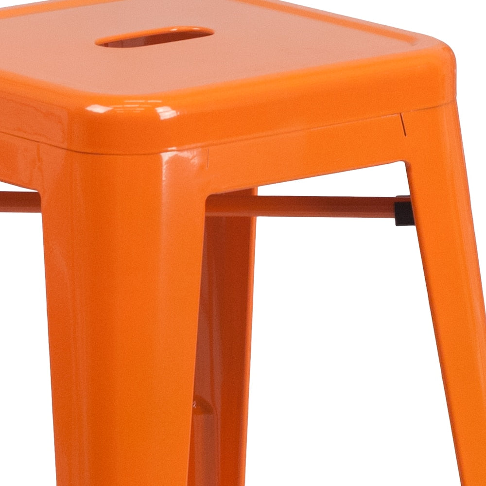 24" Orange No Back Metal Stool